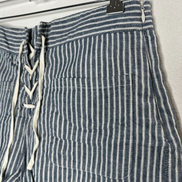 Madewell Jean Blue Off White Striped High Waist Patch Pockets Lace-Up Shorts 4 - Picture 5 of 15